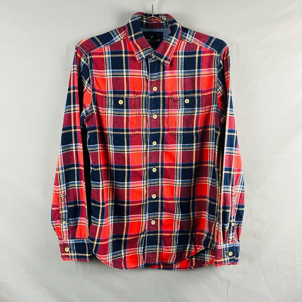 American Eagle Shirt Mens XS Red Plaid Button Down Long Sleeve Classic Fit